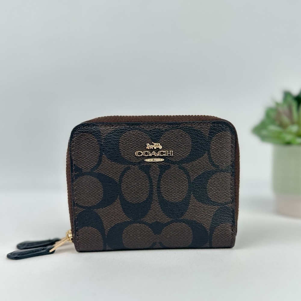 Coach small 2-tone signature double zip around Wallet